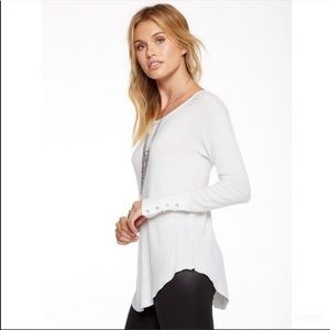 Chaser Waffle Knit Thermal Henley Shirt Cream Size Medium